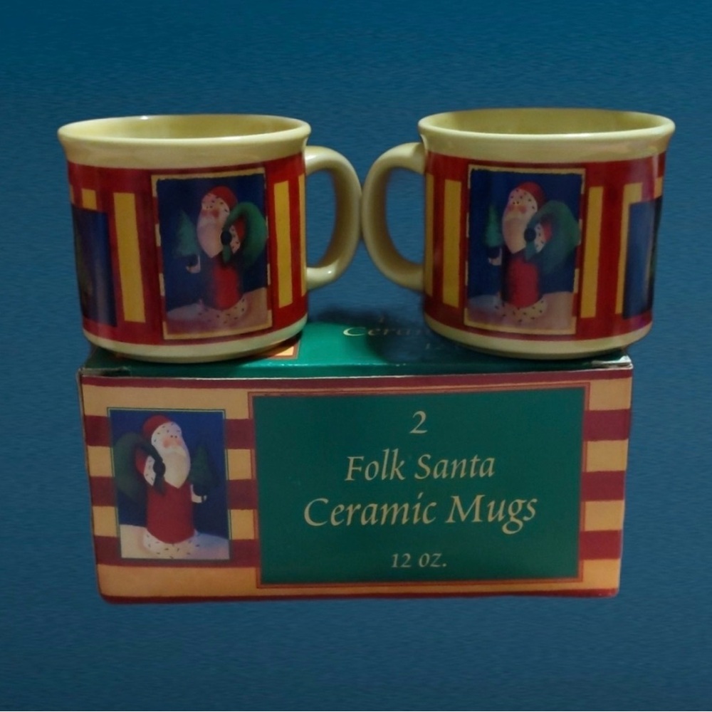 Folk Santa Ceramic Mugs - Set of 2 - Picture 4 of 5